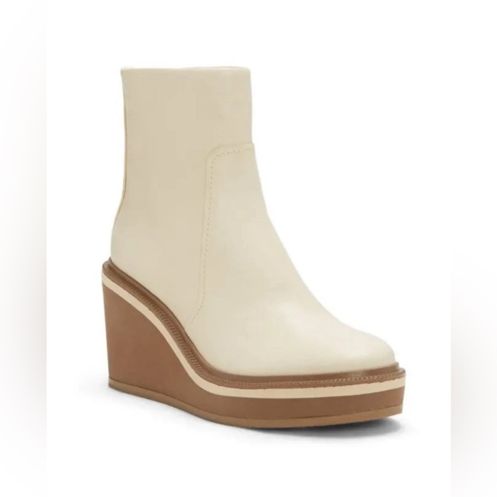 Louise Et Cie Sanji Platform Leather Wedge Bootie Cream White size 8.5
